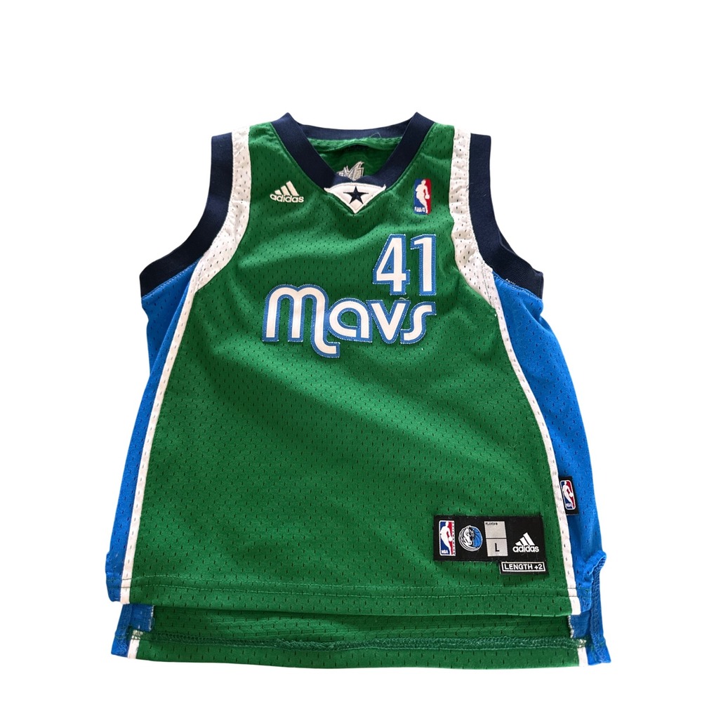 Adidas NBA Mavericks Dirk Nowitzki #41 Jersey Youth Boys L 2+ Length Basketball
